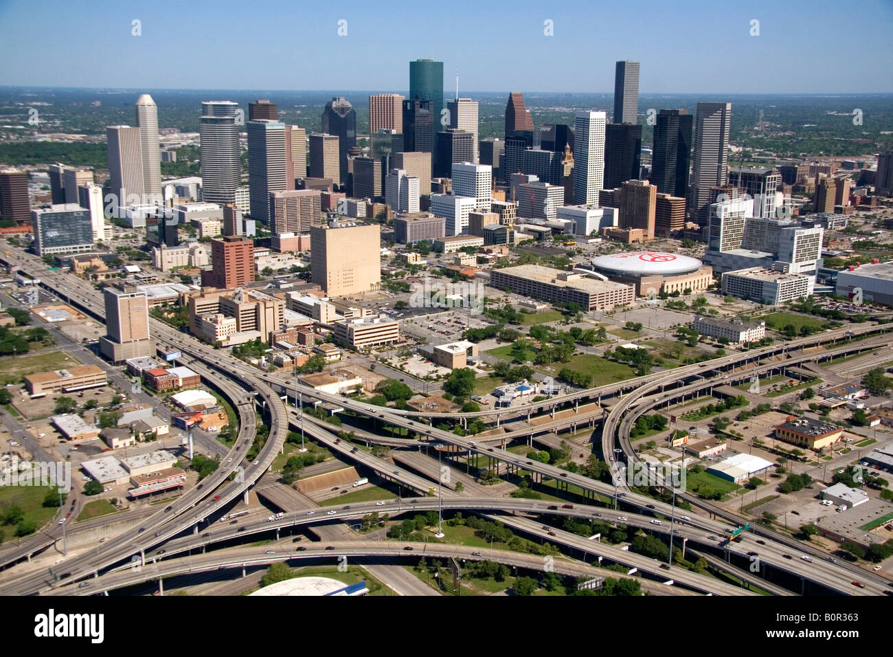 Luftbild von der Autobahn Austausch der Interstate 45 und U S Highway 59 in der Stadt Houston Texas Stockfoto