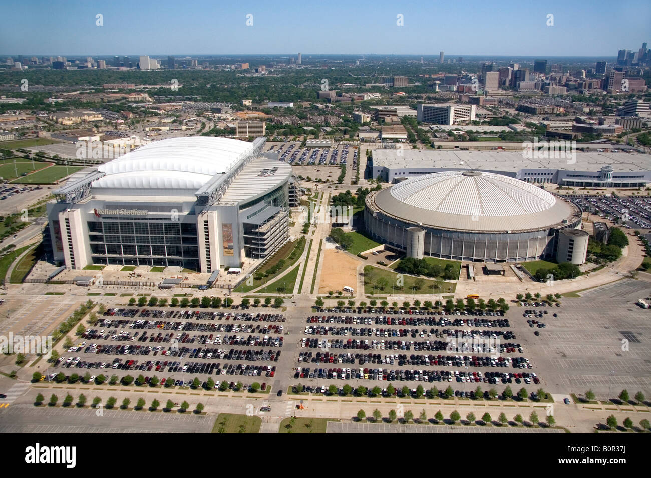 Luftbild von Reliant Stadium und Astrodome in Houston Texas Stockfoto
