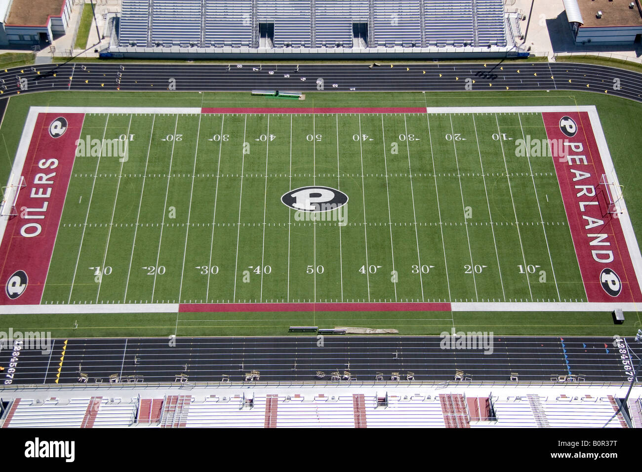Luftaufnahme von Pearland Oilers-Highschool-Football-Feld in Pearland, Texas Stockfoto