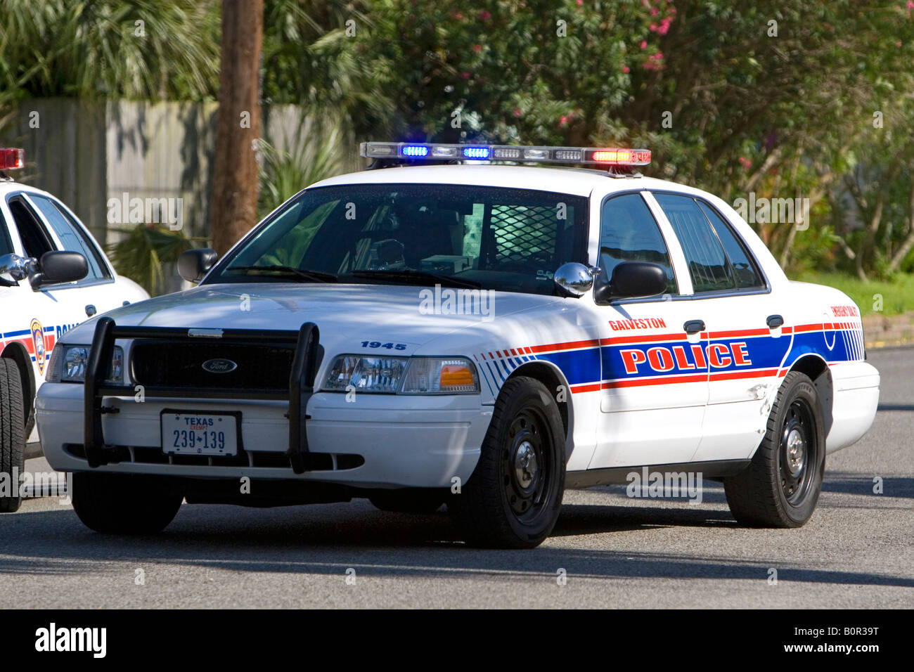 Polizei-Auto in Galveston Texas Stockfoto