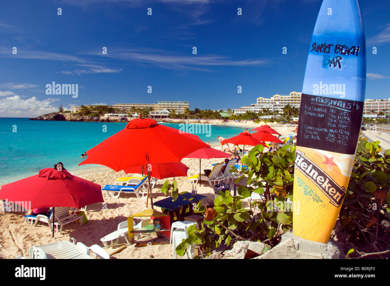 Maho Beach Sint Maarten, Niederländische Antillen Stockfoto