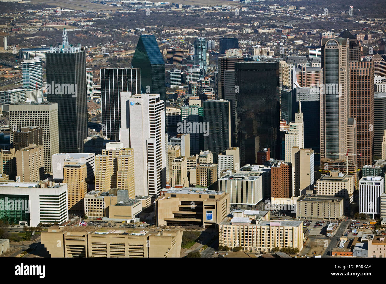 Antenne über die Innenstadt von Dallas, Texas Bankenviertel Stockfoto