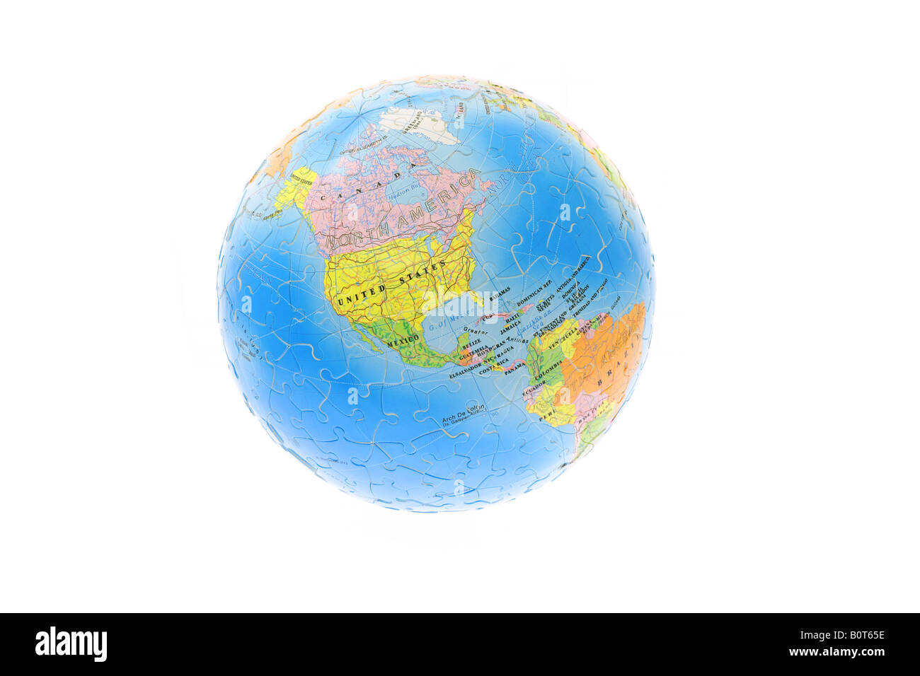 Jigsaw Puzzle Globus zeigt nordamerikanischen Kontinent isoliert auf weiss Stockfoto