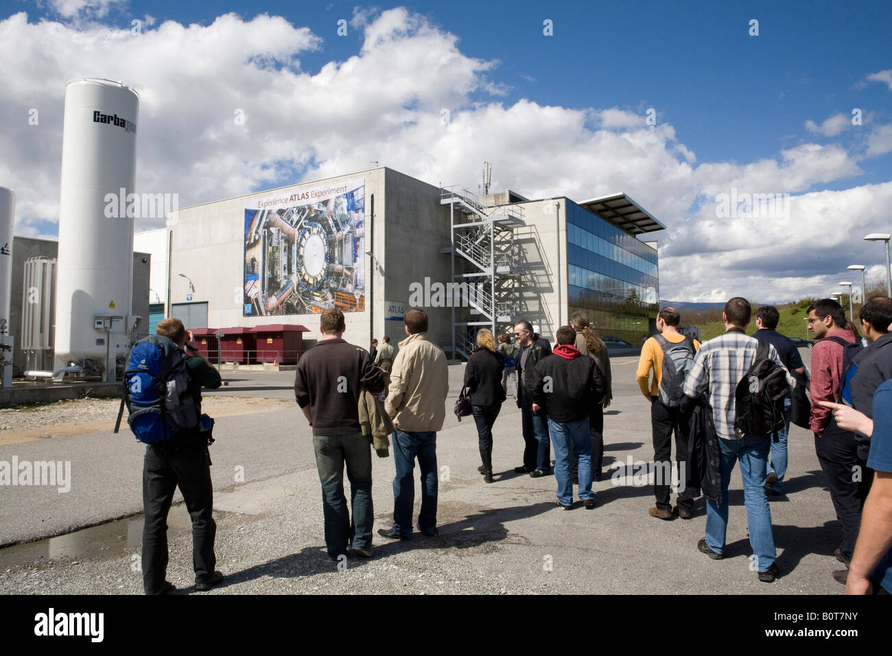 Gebäude, in denen Teilchenphysik ATLAS experiment am Large Hadron Collider am CERN. Stockfoto