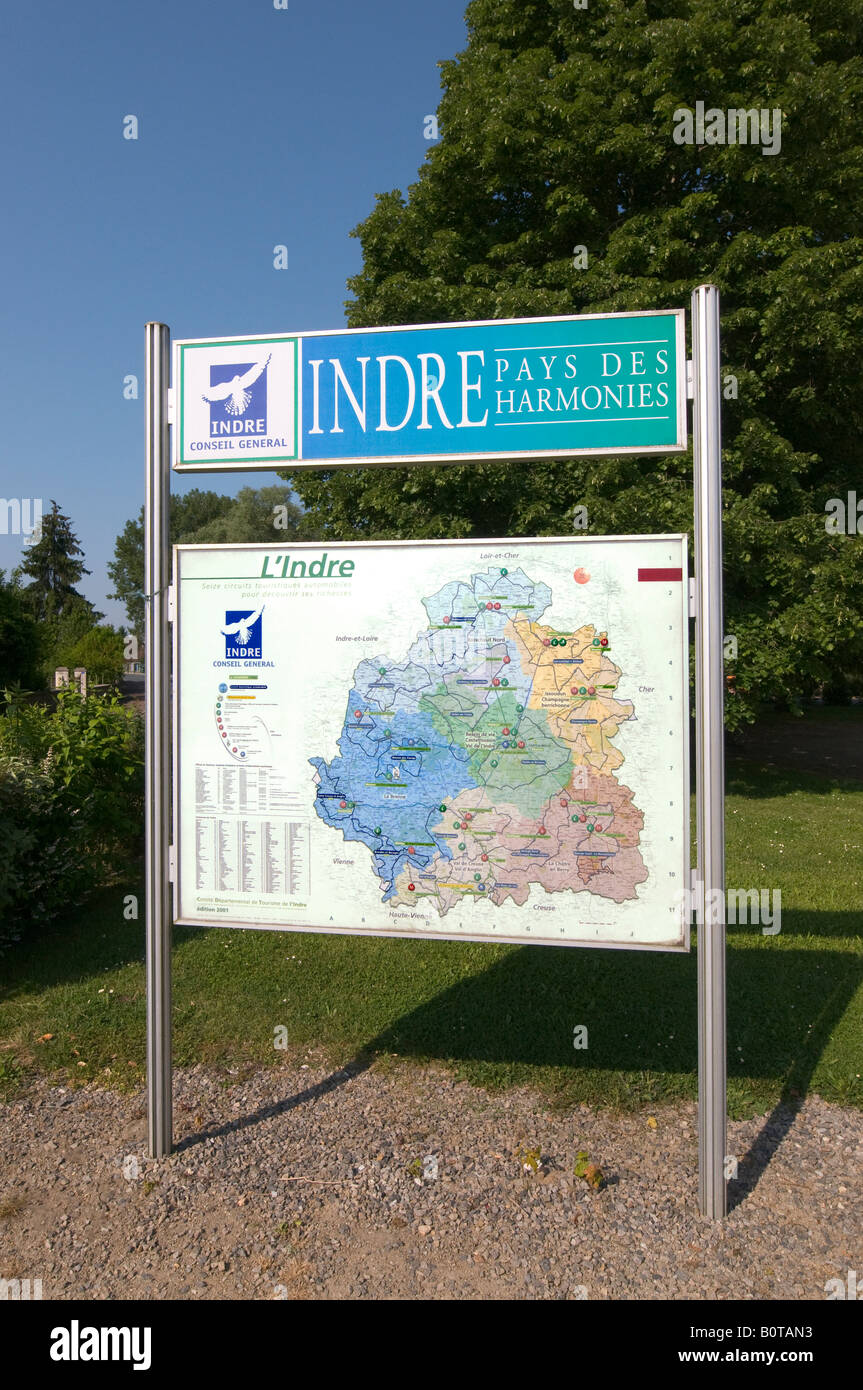 Regionaler Kartenanzeige, Indre, Frankreich. Stockfoto