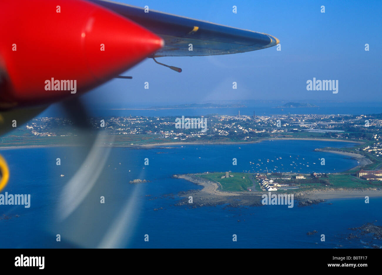 Luftbild von der südlichen Küste, Insel Guernsey Stockfoto