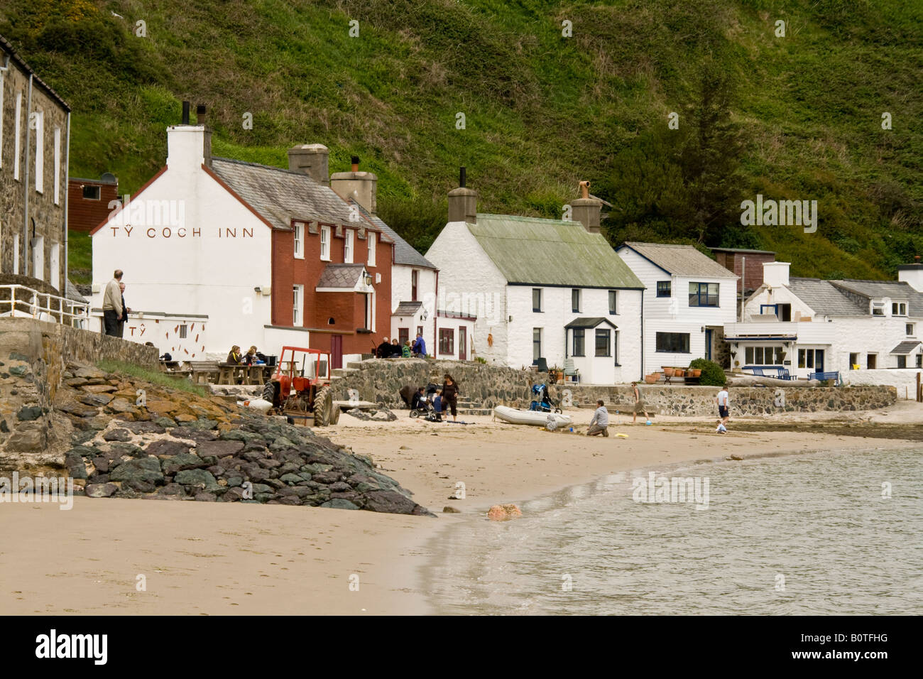 Porth Dinllaen Wohnungen und Strand auf der Halbinsel Llyn Stockfoto