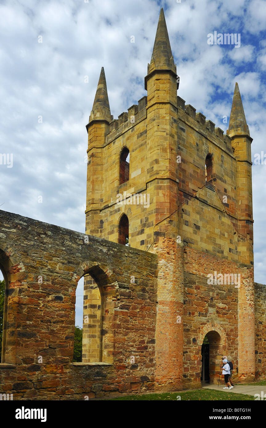 Turm der Kirche in Port Arthur, Tasmanien Stockfoto