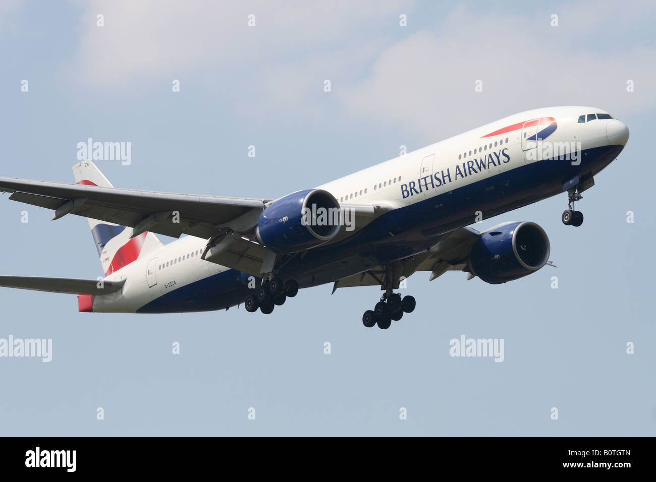 British Airways Boeing 777 Jet Airliner Flugzeug im Endanflug Landung Stockfoto