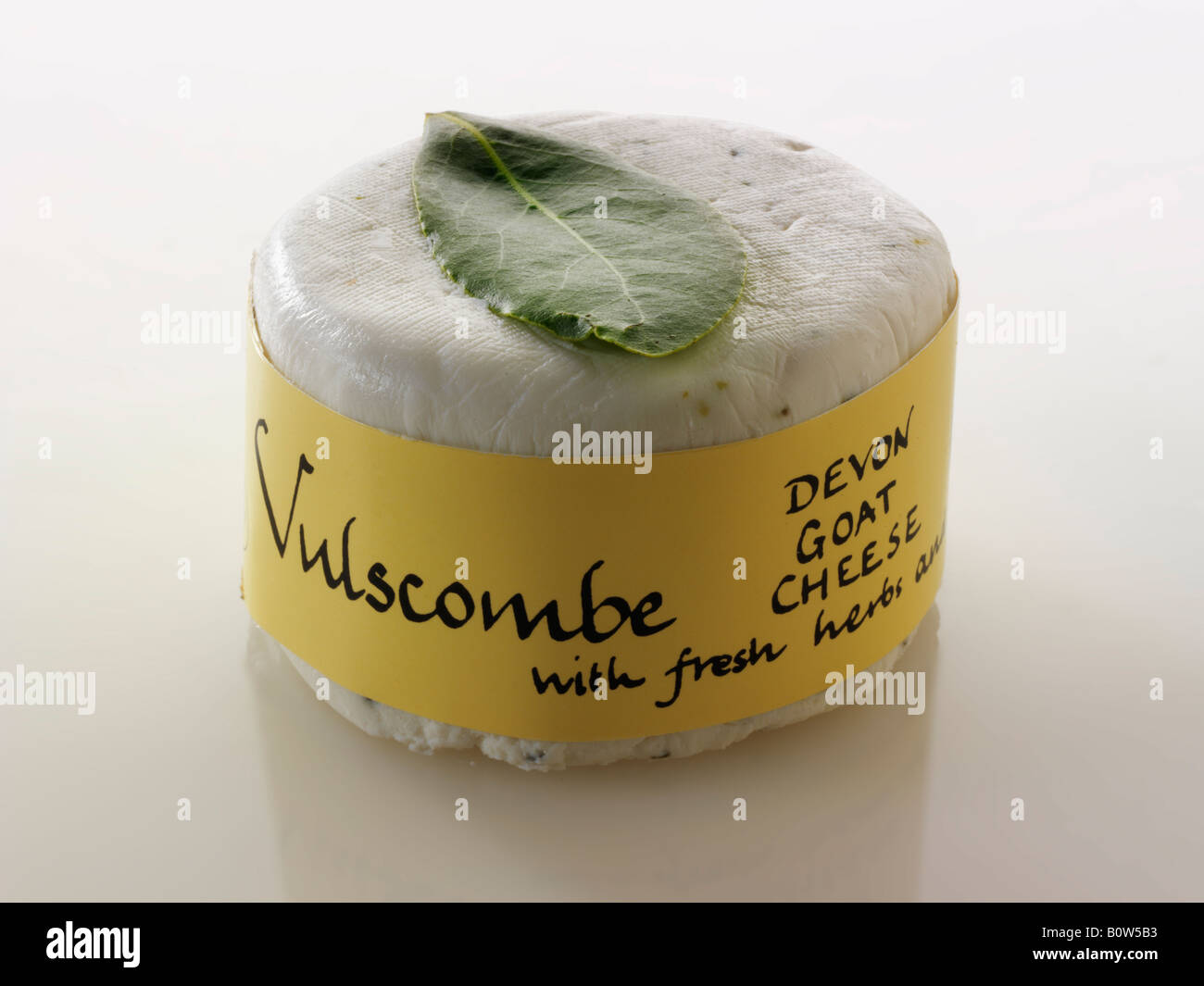 Vulscombe Devon Ziegen Frischkäse mit Kräutern auf einem weißen Hintergrund Stockfoto