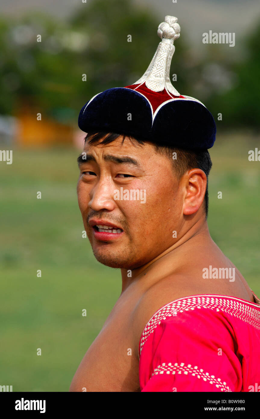 Traditionelle mongolische Ringer, Ulan Bator oder Ulan Bator, Mongolei, Asien Stockfoto