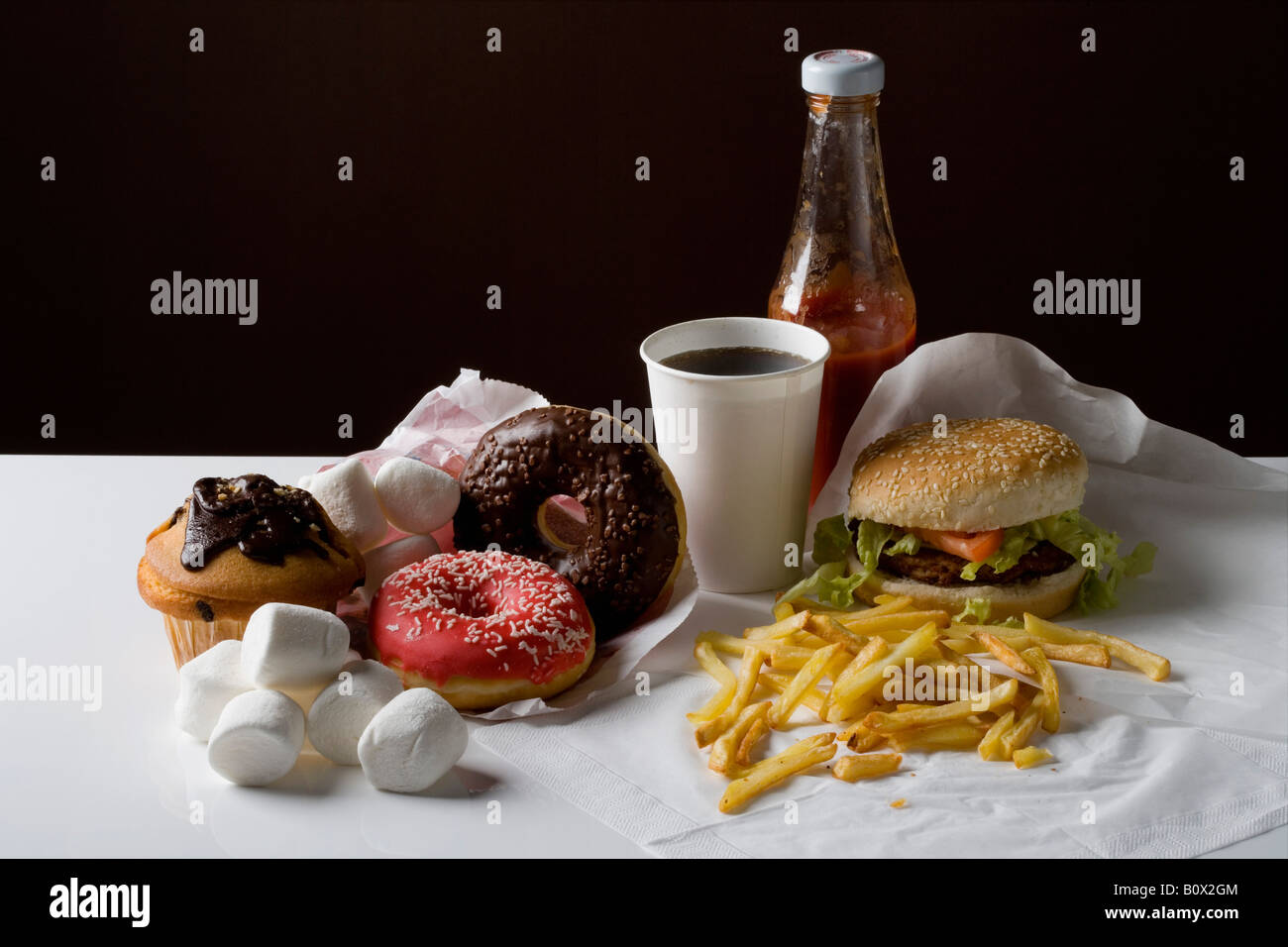 Stereotype American Fastfood Essen und Imbiss essen Stockfoto