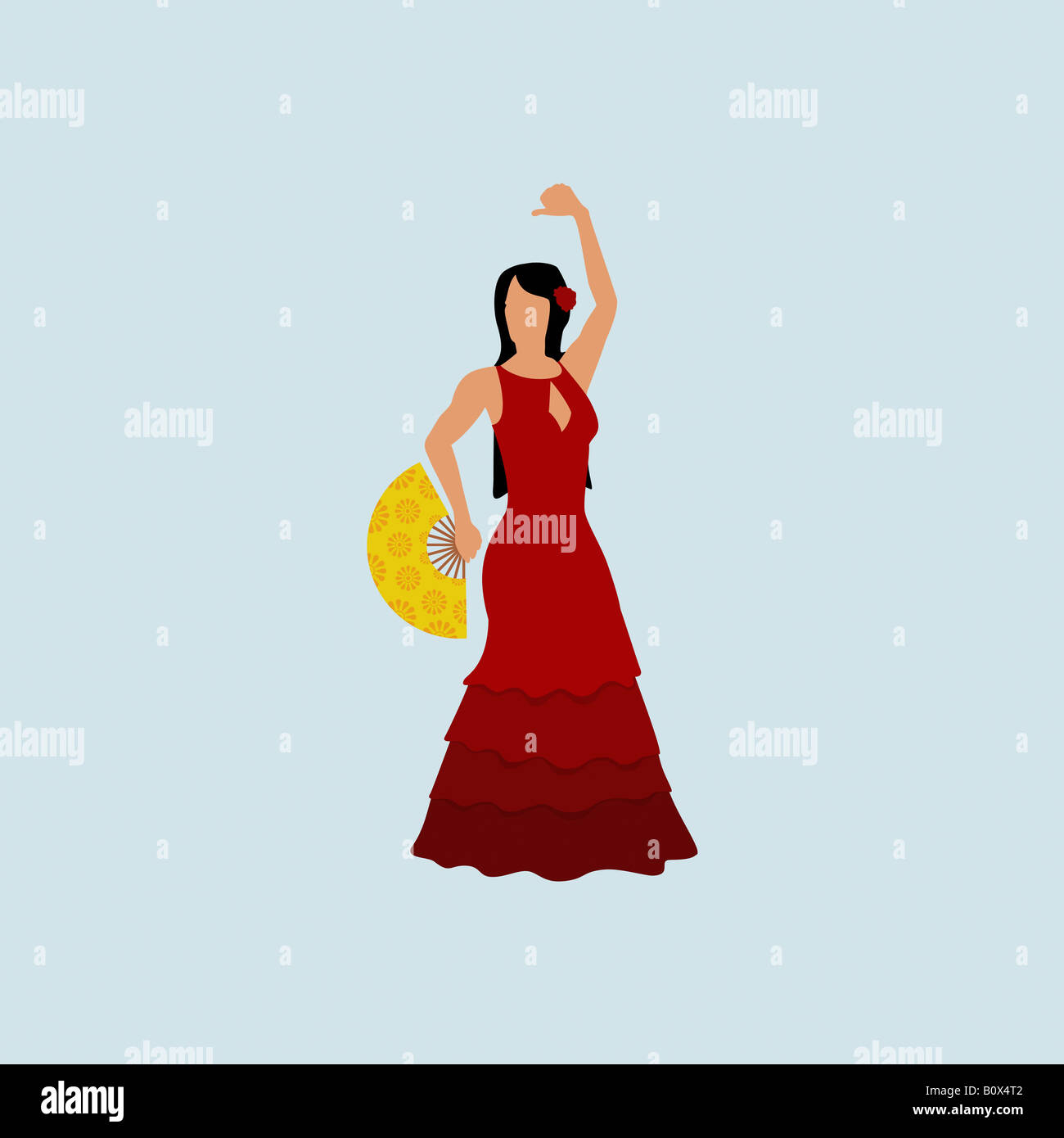 Eine stereotype spanische Frau, gekleidet in einem Flamenco-Kostüm Stockfoto