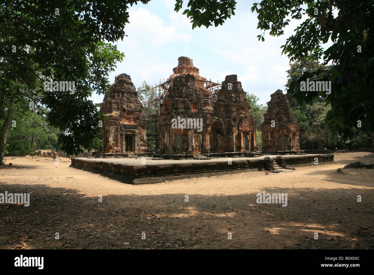 Preah Ko A Khmer Tempel Teil 9thC Roluos Gruppe in der Nähe von Angkor Wat. Stockfoto