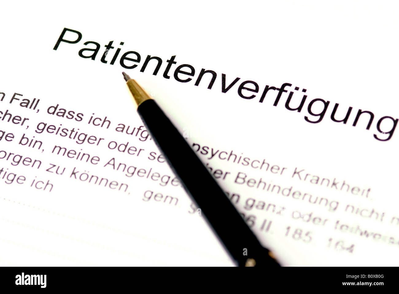 Patientenverfügung Stockfoto