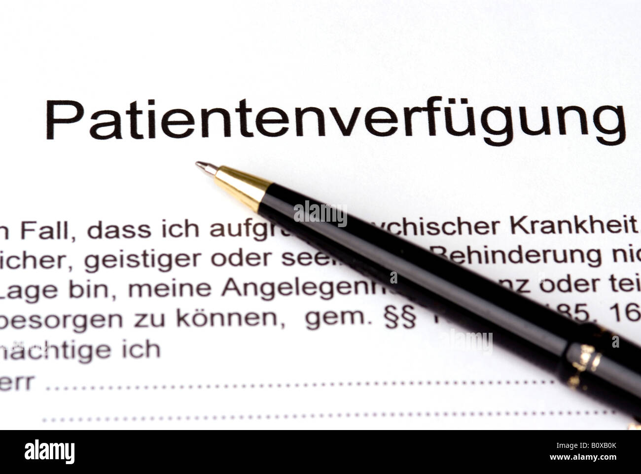 Patientenverfügung Stockfoto