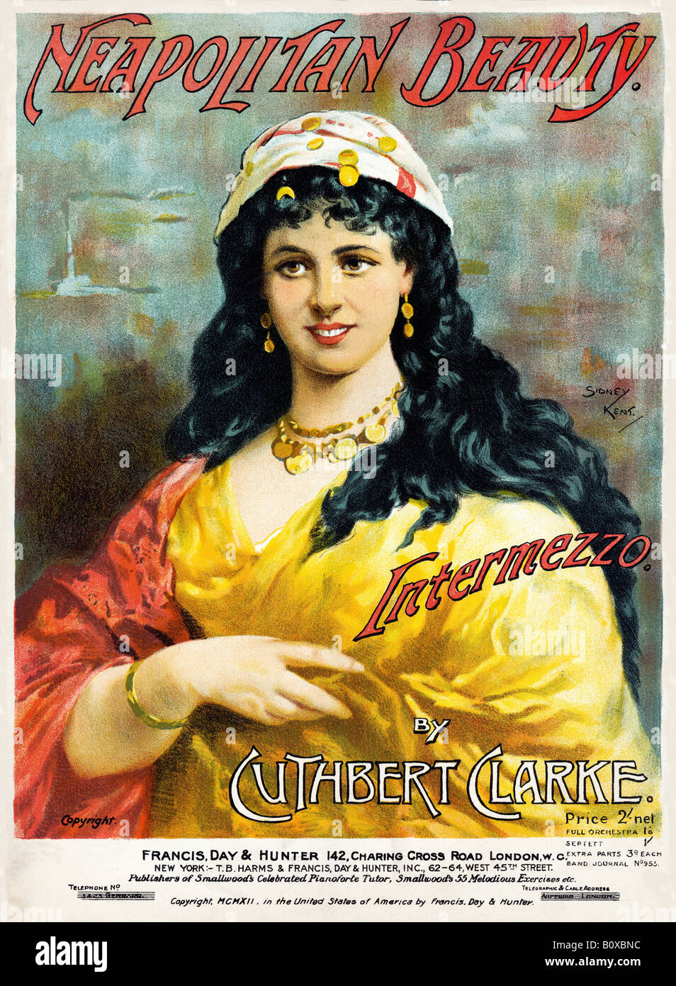 Neapolitanische Schönheit 1912 Notenblatt mit einer schönen Dame von Neapel auf dem Cover der Käufer anzulocken Stockfoto