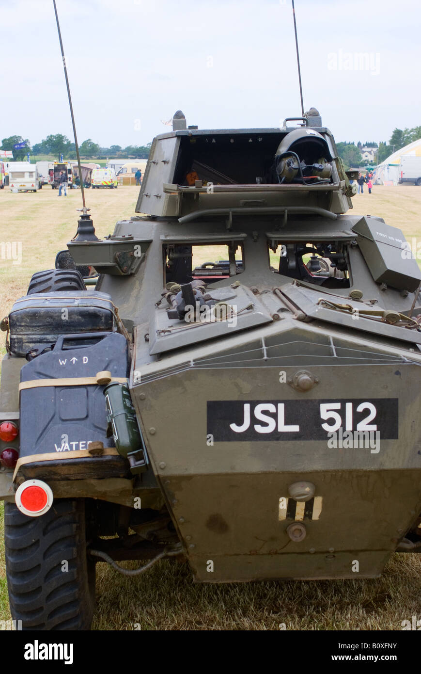 Rückansicht des britischen Ferret Scout Car bei Smallwood Oldtimer Rallye Cheshire England Vereinigtes Königreich UK Stockfoto