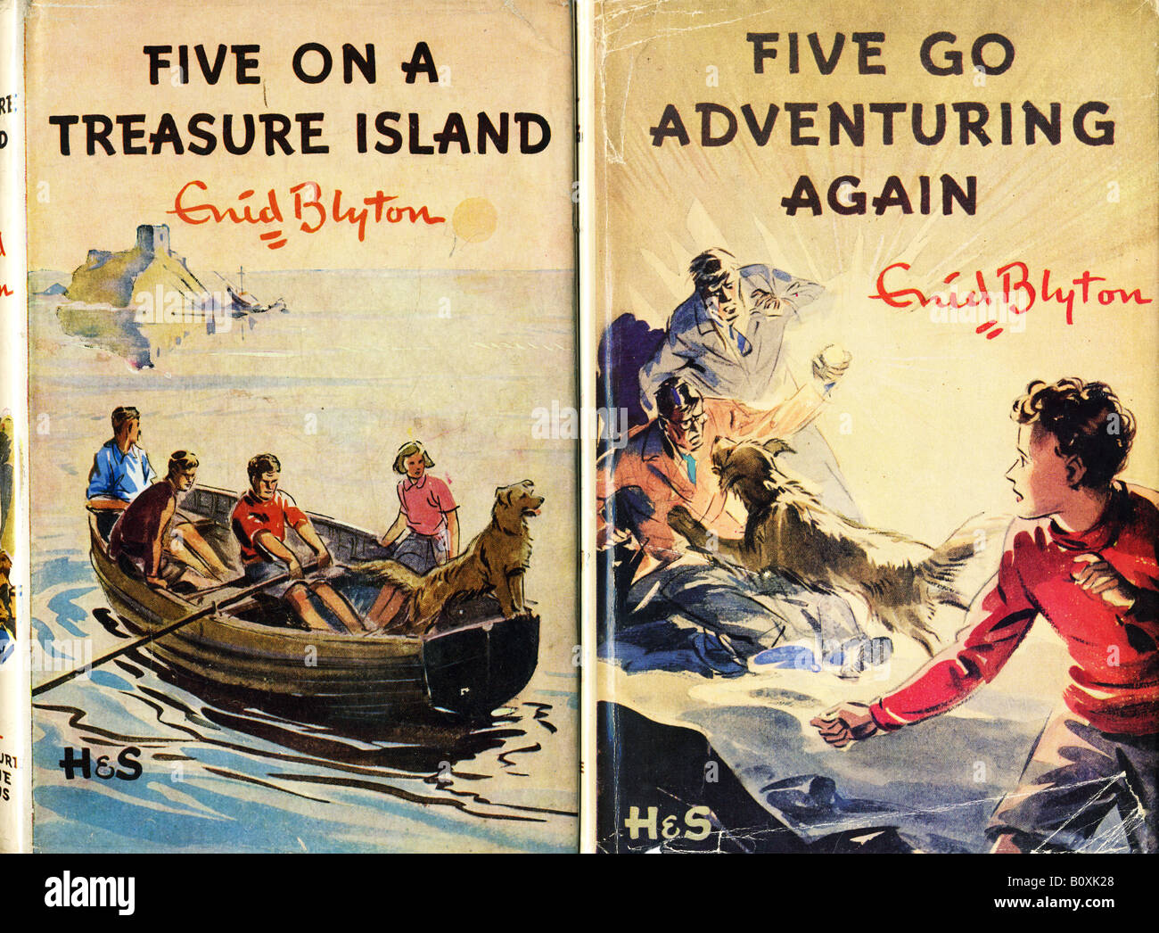 Die ersten beiden berühmten fünf Kinder Hardcover Bücher von Enid Blyton 1940er Jahren für nur zur redaktionellen Nutzung Stockfoto