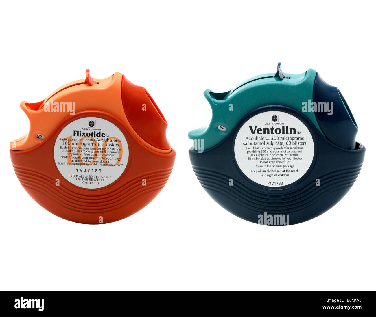 Inhalatoren für Asthma Ventolin und Flixotide Stockfoto