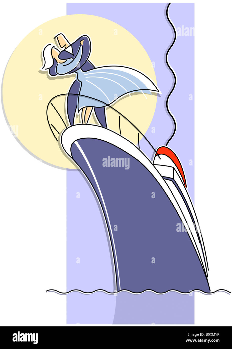 Paar steht auf Kreuzer im Mondlicht Stockfoto