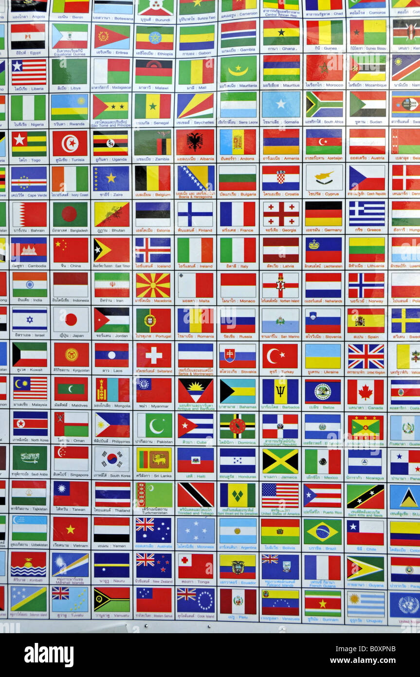 Nationalflaggen als Aufkleber, Thailand, Bangkok Stockfoto