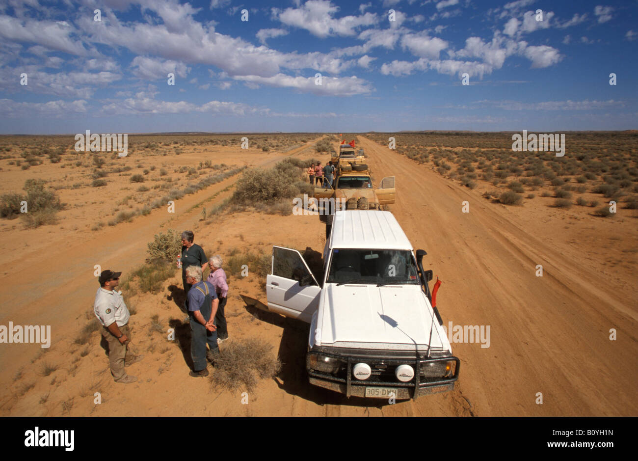 4WD Konvoi geleitet von Nationalparks Ranger Witjira Nationalpark Simpson Desert South Australia Australien Stockfoto