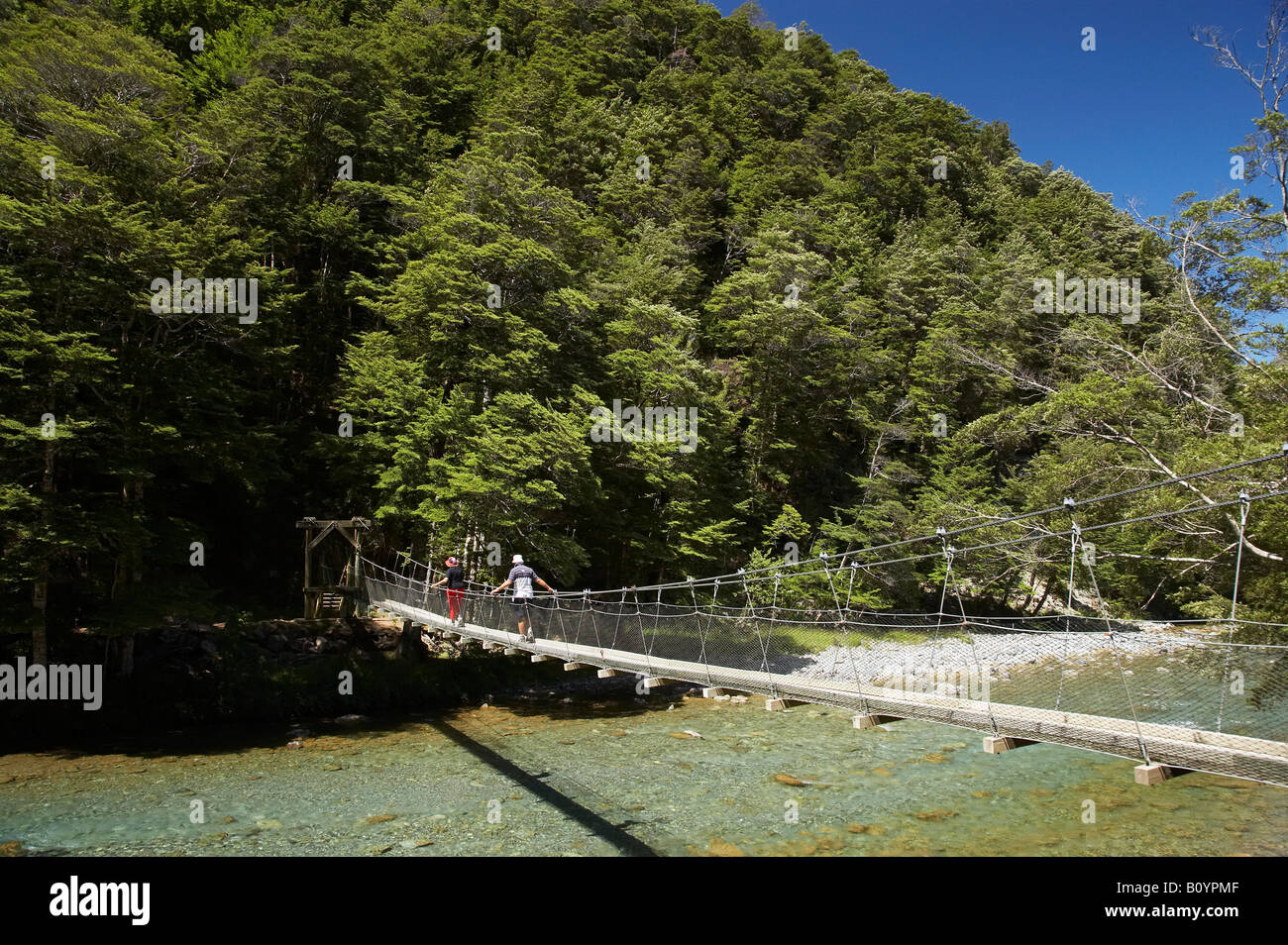 Drehbrücke über Caples Fluss Caples und Greenstone Täler in der Nähe von Lake Wakatipu Südinsel Neuseeland Stockfoto