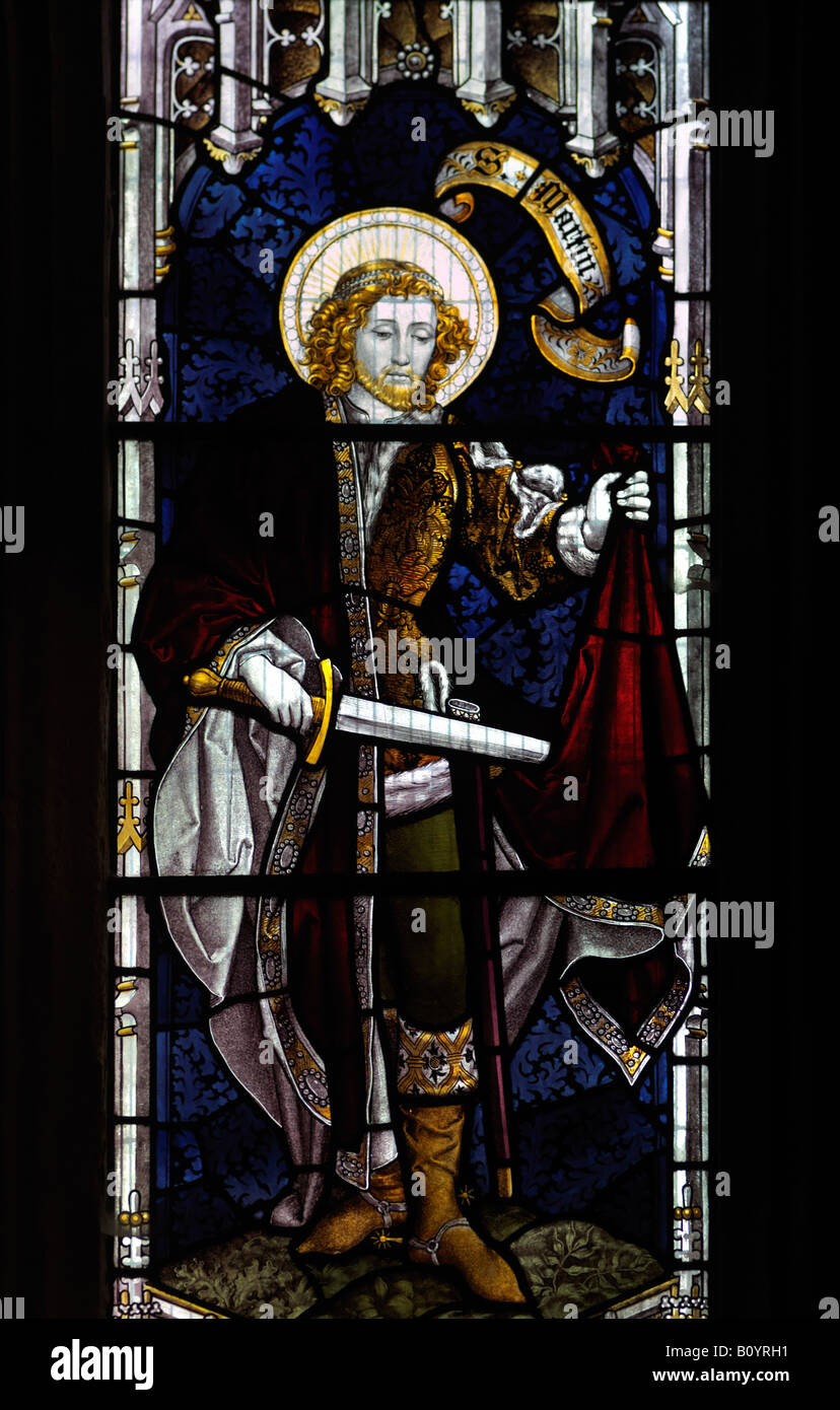 St Martin Glasmalerei Fenster Saint Nicholas Church Great Bookham Surrey Stockfoto