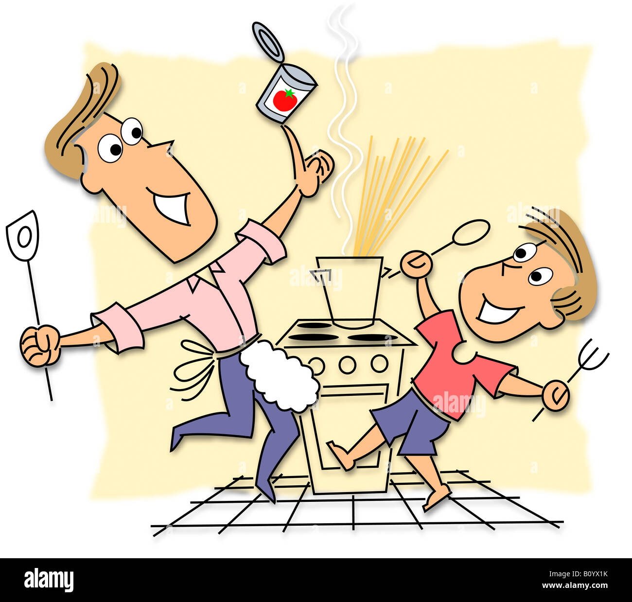 Vater und Sohn, die Zubereitung von Speisen in der Küche Stockfoto