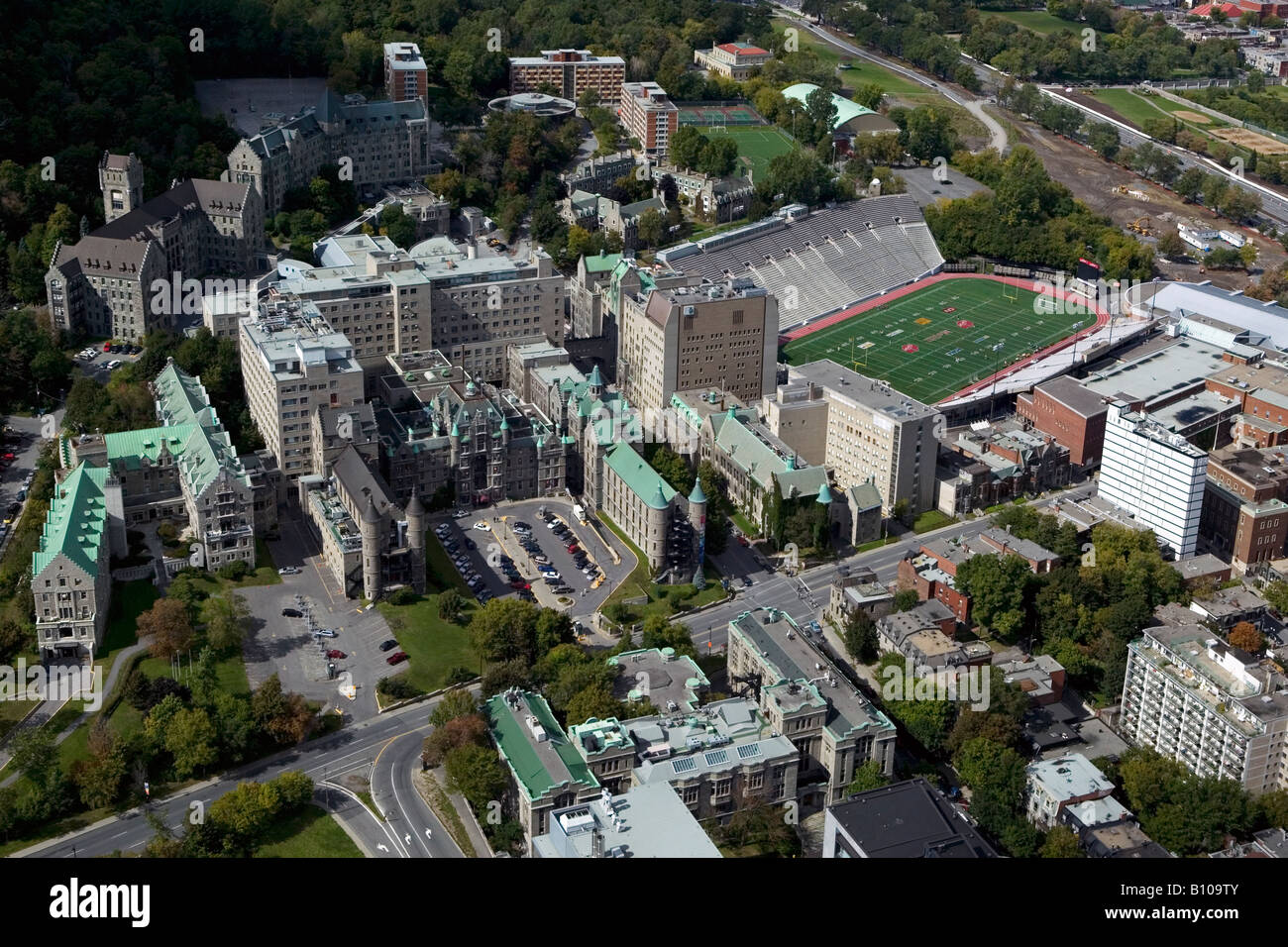 Luftaufnahmen über Campus der McGill-Universität Montreal Quebec Kanada Stockfoto