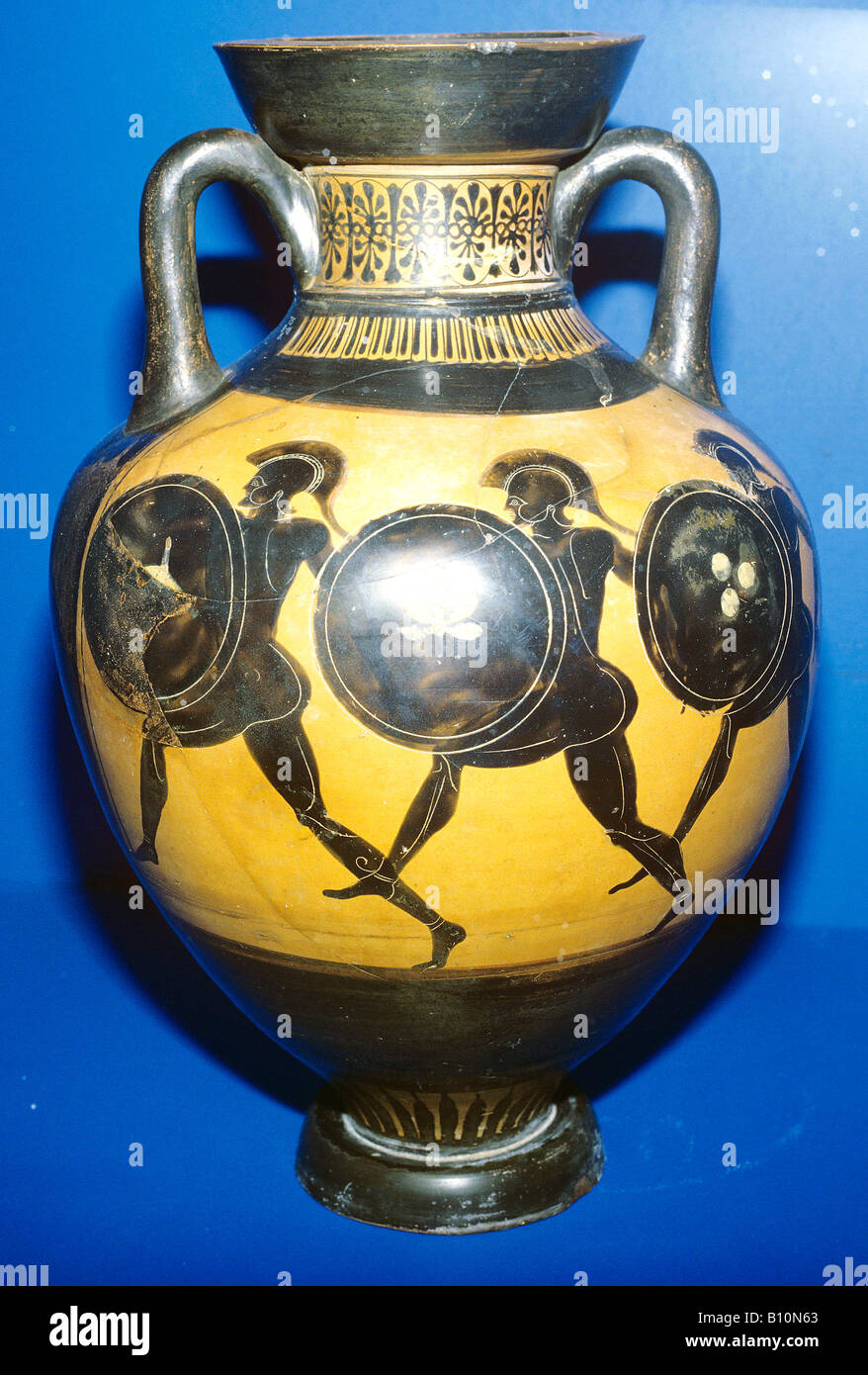 Athleten griechische malerei Vase shield Helm läuft Stockfoto