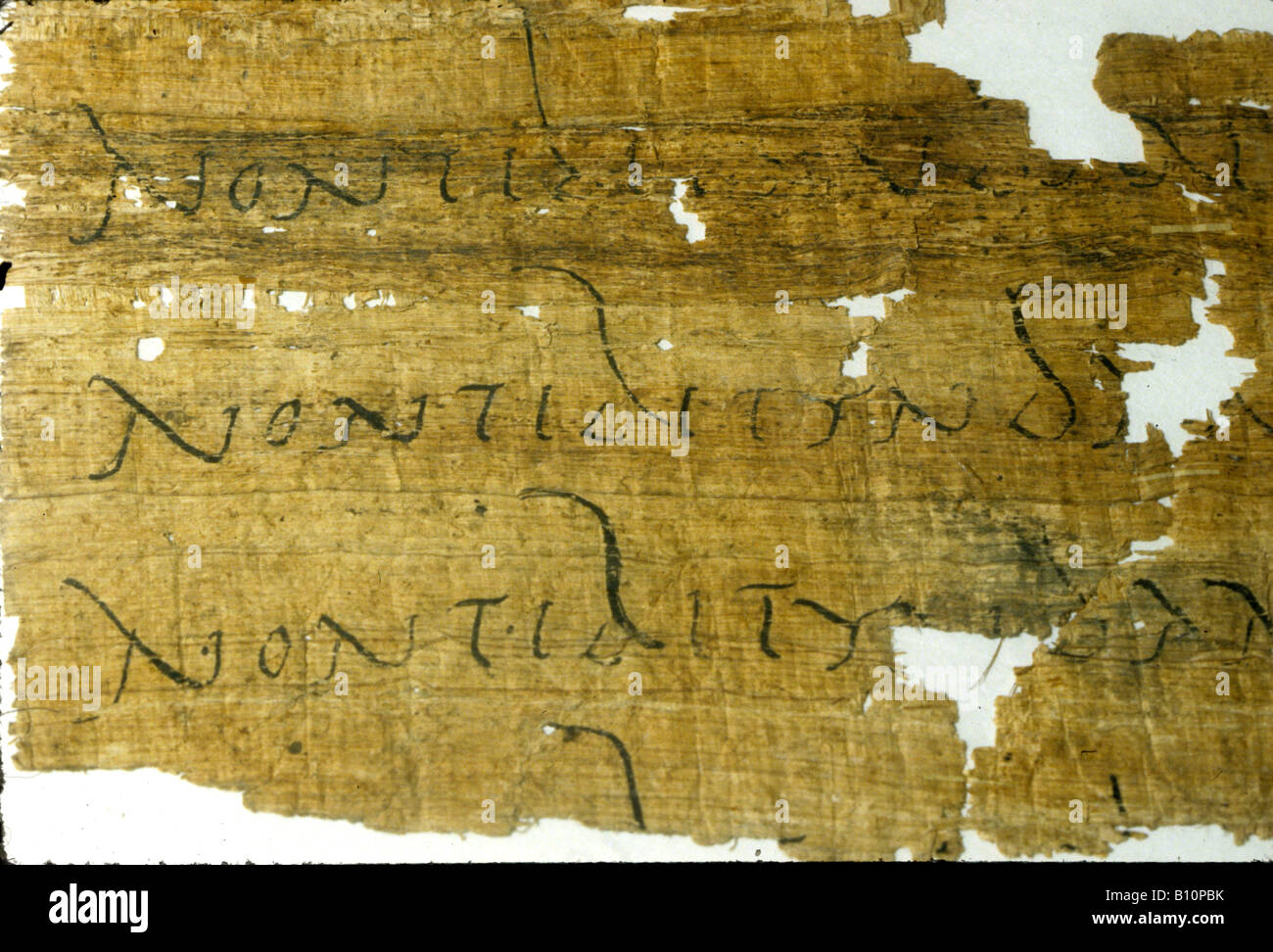 Hawara Papyrus 1 Cent AD mit Zeilen aus Virgils Aeneis Stockfoto