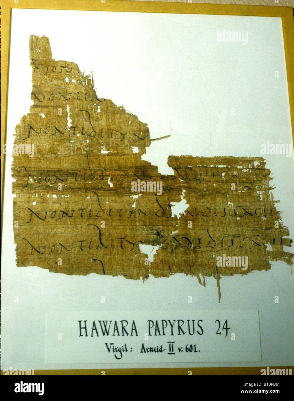 Hawara Papyrus. 1 Cent AD. mit Zeilen aus Virgils Aeneis Stockfoto