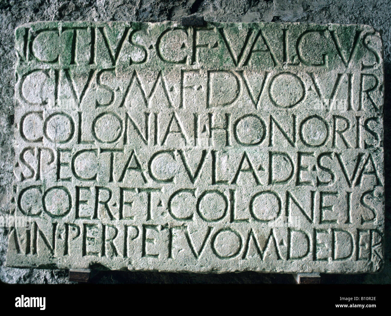 Pompeji Amphitheater lateinische Inschrift Grundstein 80 v. Chr. Italien Stockfoto