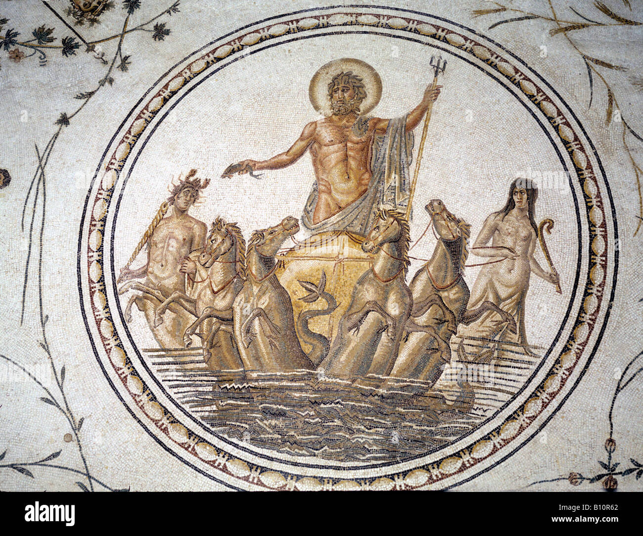 Römische Mosaik. Der Triumph des Neptun. La Chebba, Tunesien, 2. Stockfoto