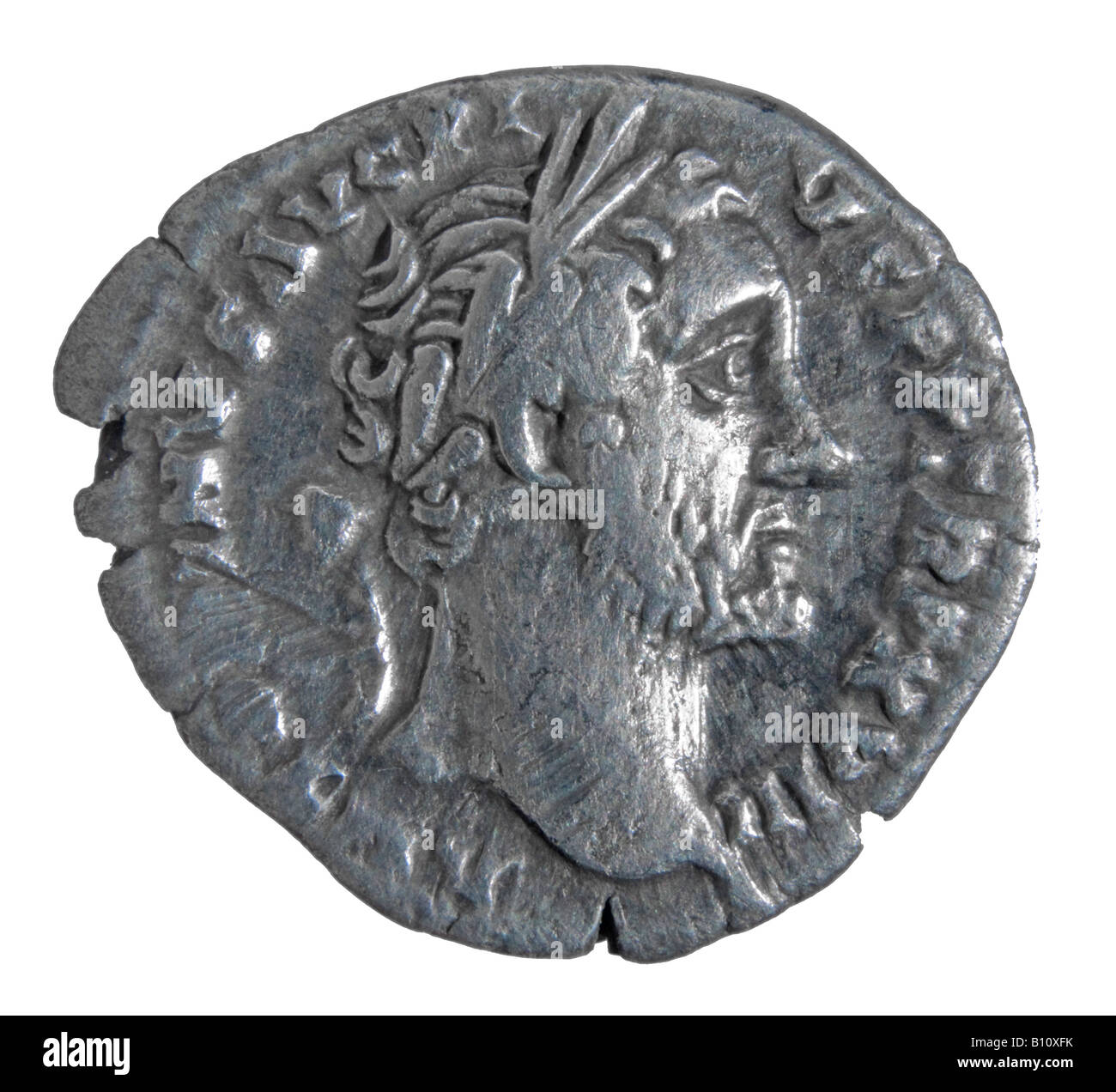 Silber Roman Denarius Münze - Antonius Pius, AD 138-161, Vorderseite Stockfoto