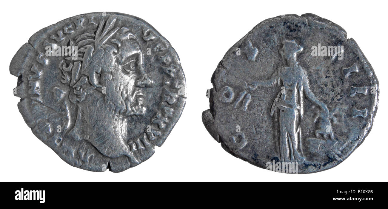 Silbermünze Roman Denarius - Antonius Pius, AD 138-161 Stockfoto