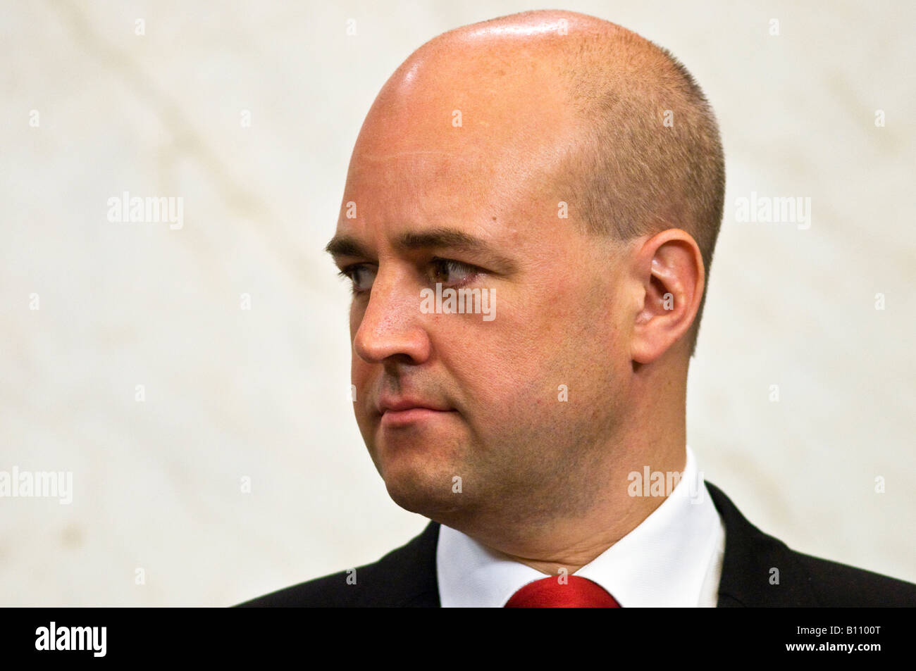 Der schwedische Ministerpräsident Fredrik Reinfeldt bei Pressekonferenz in Stockholm mit US-Außenministerin Condoleezza Rice über Irak Stockfoto