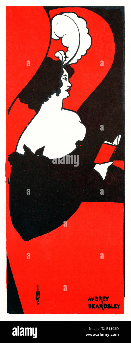 Aubrey Beardsley der Vorleser stilisierte Illustration von der Jugendstil-Grafiker einer Dame ein Buch zu lesen Stockfoto