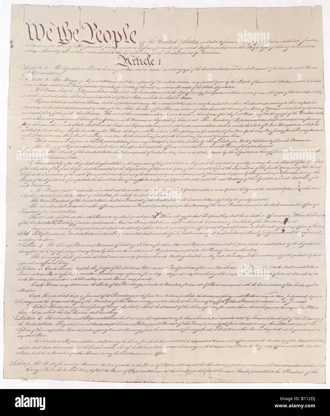 Die Verfassung der Vereinigten Staaten entstand, Grundgesetze in 1787 und 1789 ratifiziert zu skizzieren. Stockfoto