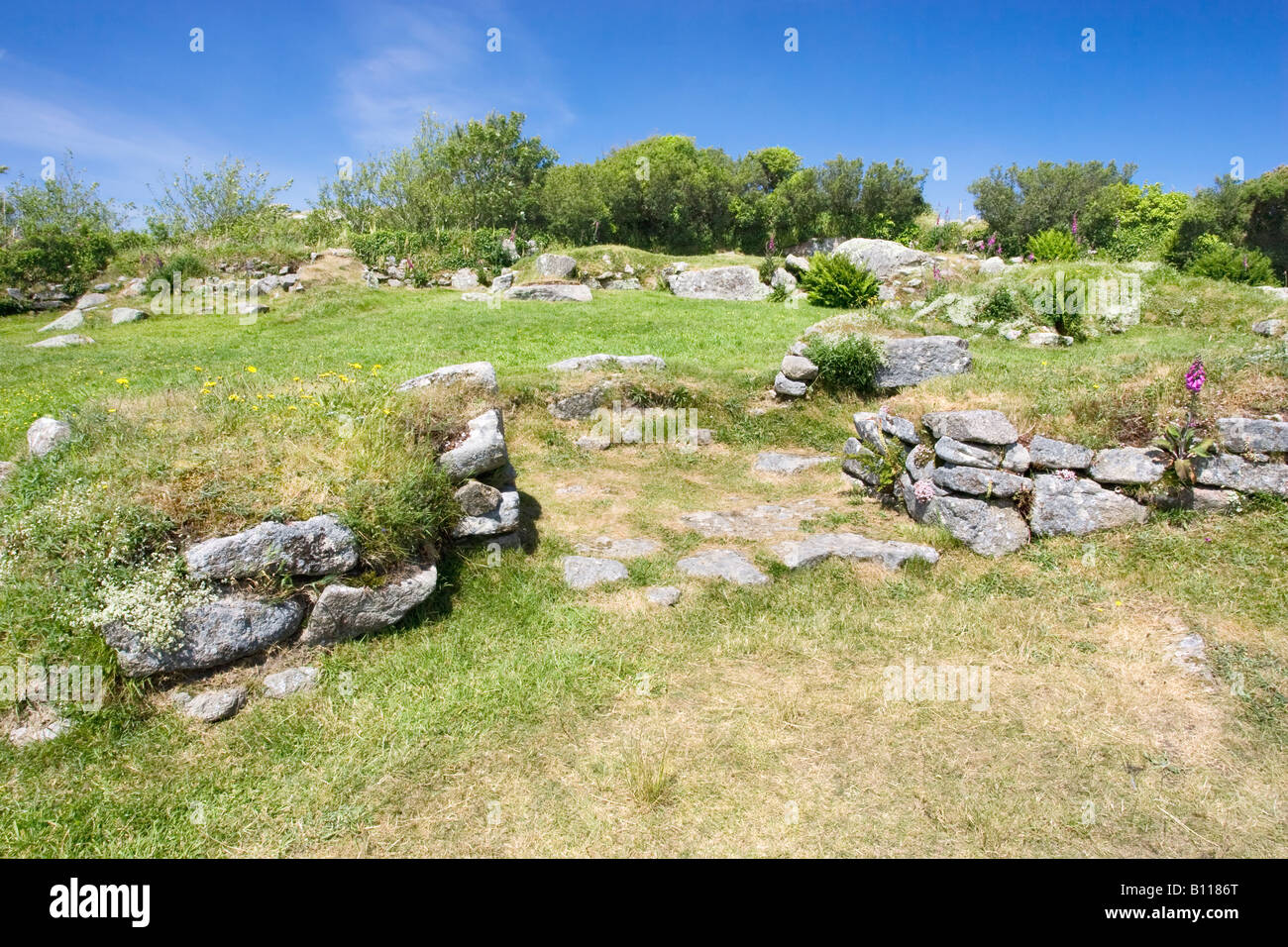 Carn Euny Eisenzeitdorf auf der Penwith Halbinsel, in der Nähe von Sancreed in Cornwall, Großbritannien Stockfoto