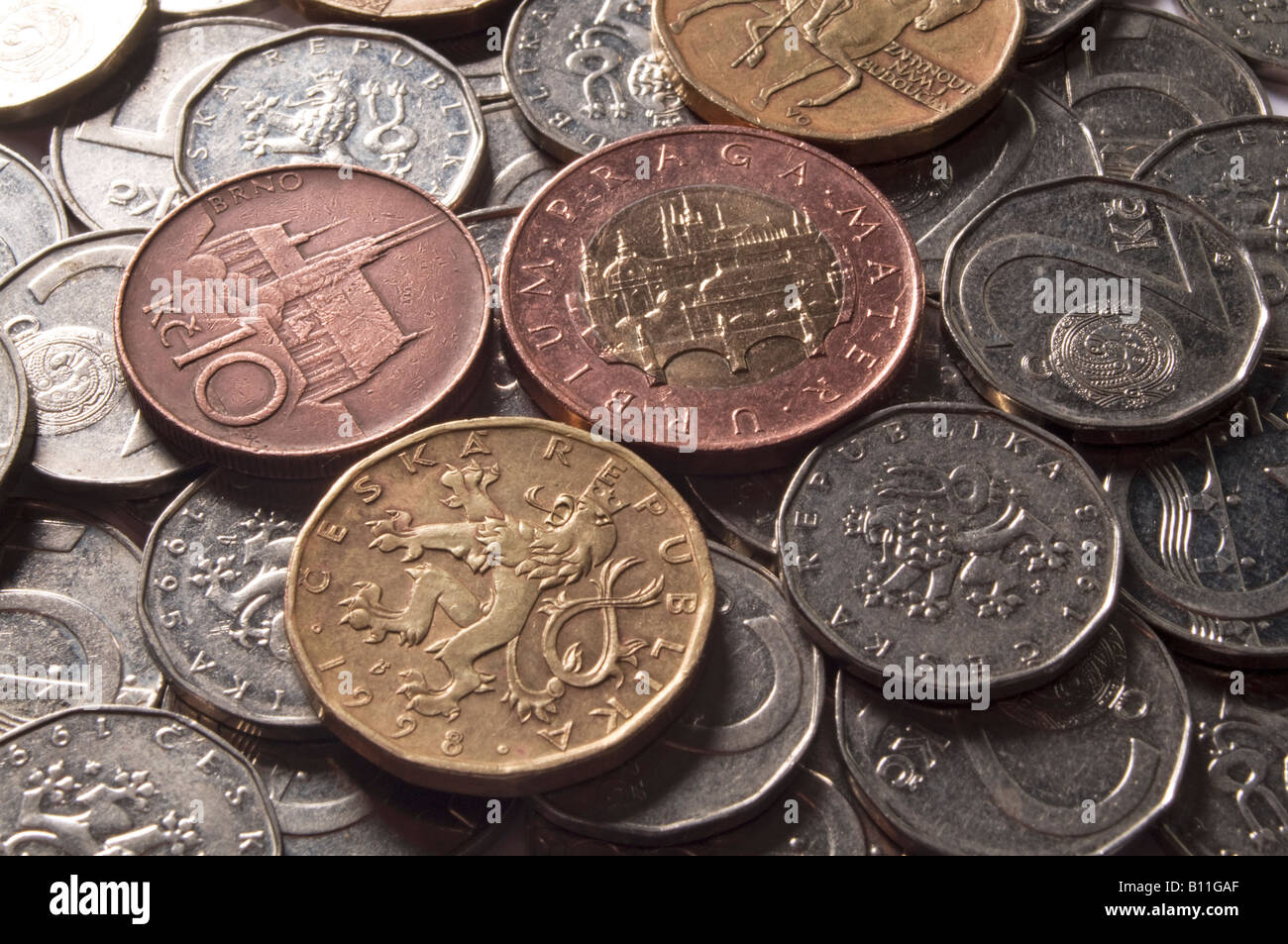 Münzen der Tschechischen Republik Stockfoto