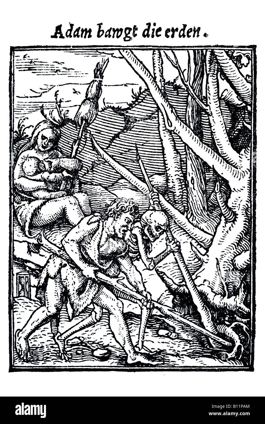 Die Adam arbeitet, Hans Holbein der jüngere, Danse Macabre, 1538, Deutschland Stockfoto