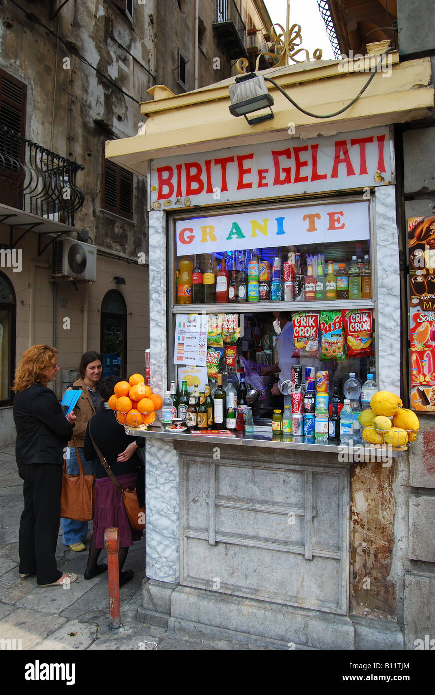 Essen und trinken Kiosk, Palermo, Provinz Palermo, Sizilien, Italien Stockfoto