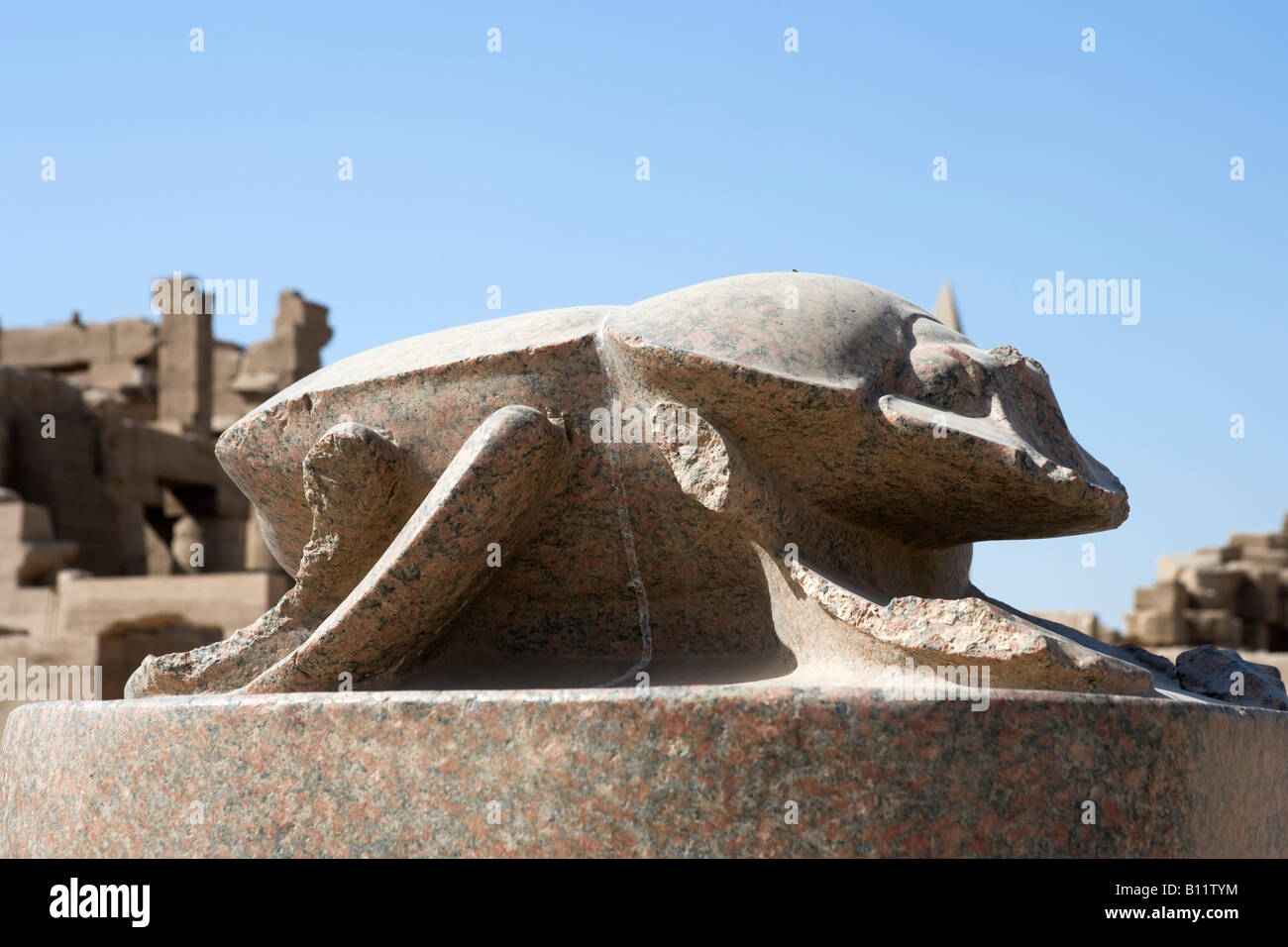 Riesige Skarabäus-Käfer vertreten Khepri wiedergeboren Sonne, Bezirk des Amun, Tempel von Karnak, Luxor, Nil Senke, Ägypten Stockfoto