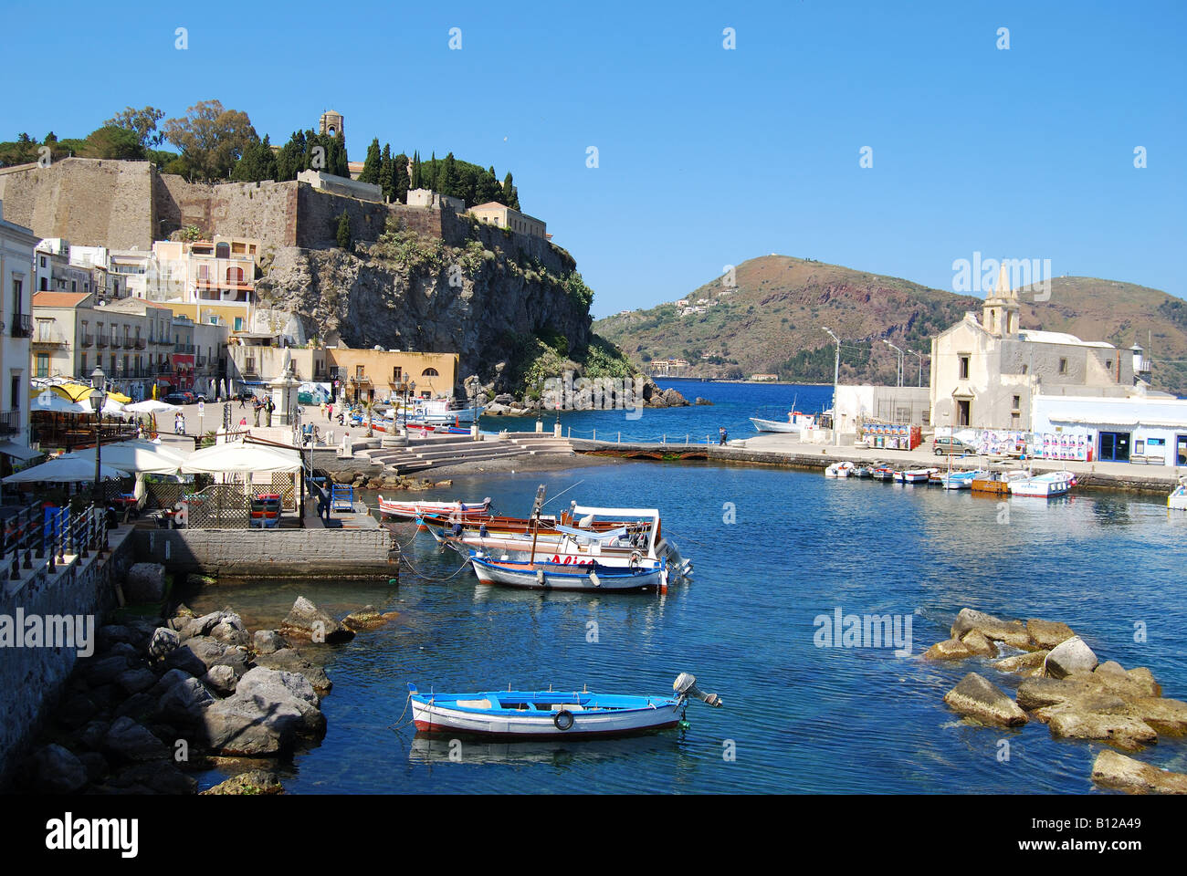 Marina Corta, Lipari, Isola Lipari, Provinz Messina, Sizilien, Italien Stockfoto