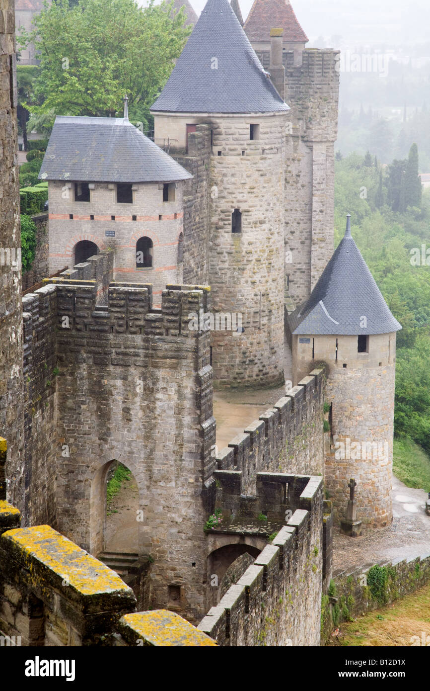 Einer französischen mittelalterlichen Burg, ein Schloss in der Cité von Carcassonne auf der Nordseite des Flusses Aude Stockfoto