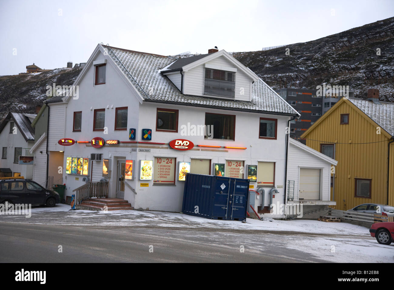 Hammerfest Norwegen Tante-Emma-Laden die dvd mietet Stockfoto