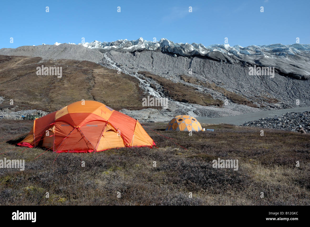 Zelten unter Grönland Inlandeis in der Nähe von Kangerlussuaq Stockfoto